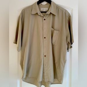 Perry Ellis Short Sleeve Tan Linen Camp/Work Shirt - XL FLAWLESS condition